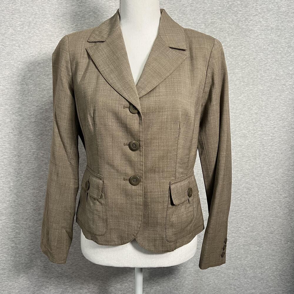 Worth Blazer Womens 8 Lightweight Brown Wool Blend Tailored Career Jacket - Picture 2 of 15